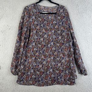 Cabi Blouse Womens Large Blue Orange  Blushing Floral Peplum Top Lined 3445